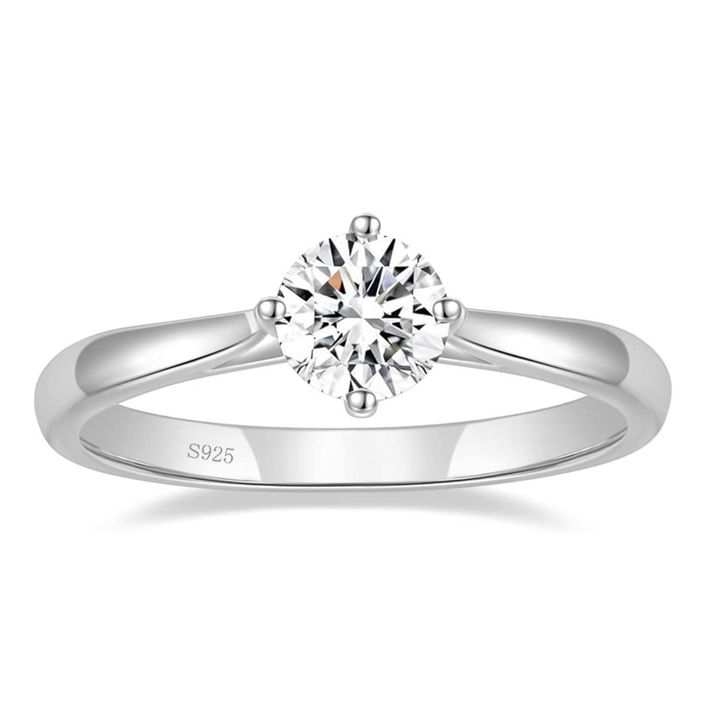 Genuine .8CT Moissanite Solitaire Ring S925 Sterling Silver Size 9.5